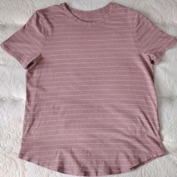 Lululemon Love Curved-Hem Crew Short Sleeve Tee Heathered Spice Chai Stripe EUC - Picture 1 of 7